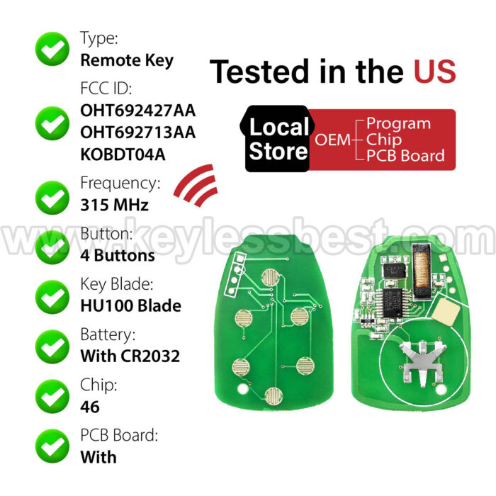 2004-2016 Chrysler Dodge Jeep / 4 Buttons Keyless Entry Remote /  OHT692427AA, OHT692713AA, KOBDT04A / PN: 56040649ac, 56040649, 05175789AA, 05175786AA, 05175817AA & more / 46 - Image 4