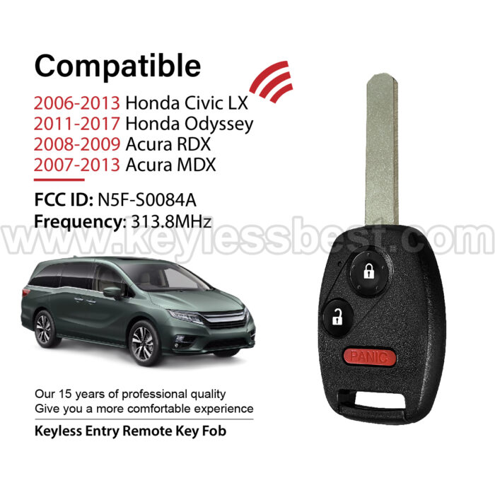 2006-2017 Honda Acura Civic LX Odyssey RDX MDX / 3 Buttons Keyless Entry Remote / N5F-S0084A / PN: 35111-SVA-305 / ID46 - Image 2