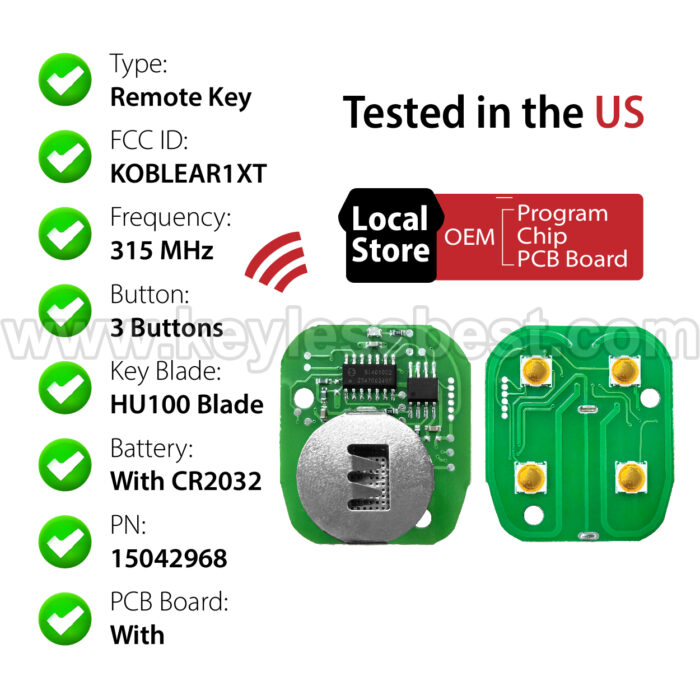 2001-2011 Chevrolet GMC Cadillac Suburban Tahoe Yukon Silverado Escalade Sierra Avalanche S10 Pickup / 3 Buttons Keyless Entry Remote / KOBLEAR1XT / PN:15042968 - Image 4