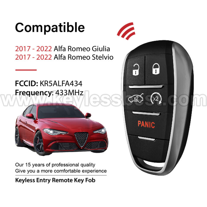 2017-2022 Alfa Romeo Giulia Stelvio / 5 Buttons Keyless Entry Remote / KR5ALFA434 / PN: 6EP44LXHAA, 6WN70LXHAA, 68465851AA / 4A - Image 2