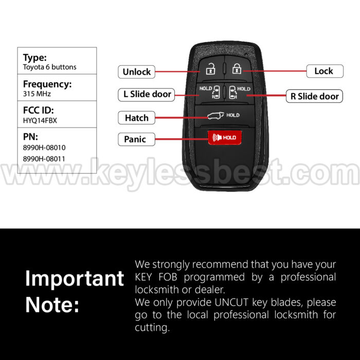 2021-2023 Toyota Sienna / 6 Buttons Keyless Entry Remote / HYQ14FBX / PN: 8990H-08010, 8990H-08011 - Image 3