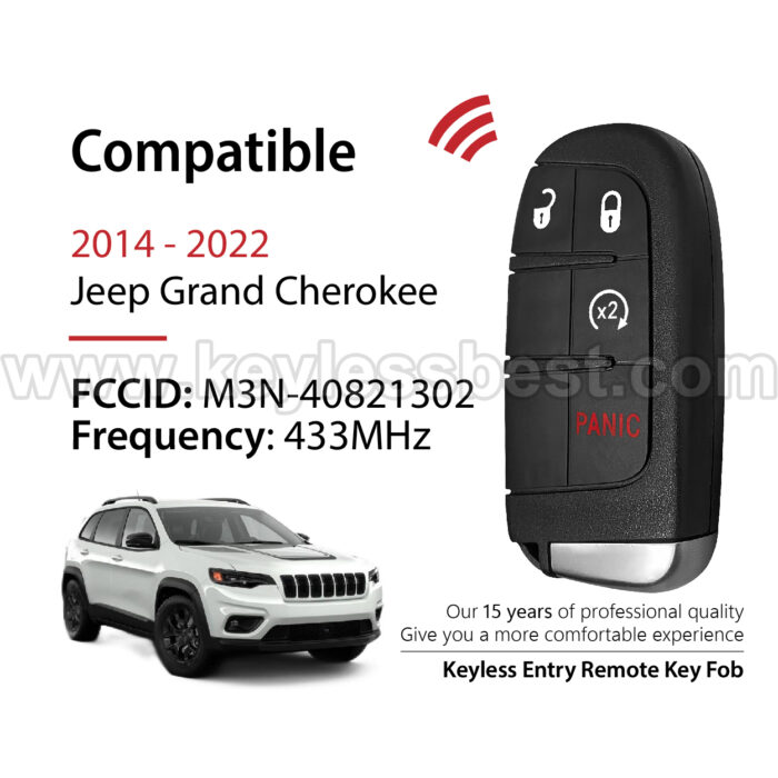 2014 - 2022 Jeep Grand Cherokee / 4 Buttons Keyless Entry Remote / M3N-40821302 / PN: 68141580AC 68141580AD 68143500AC 68066350AG - Image 2