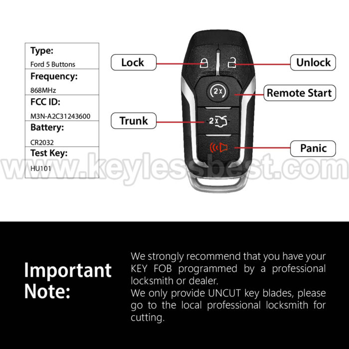 2013-2016 Fusion / 5 Buttons Keyless Entry Remote / M3N-A2C31243600 / 49 - Image 3