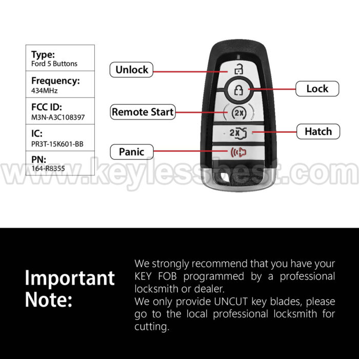 2023-2024 Ford MUSTANG / 5 Buttons Keyless Entry Remote / M3N-A3C108397 / PN: 164-R8355 PR3T-15K601-B - Image 3