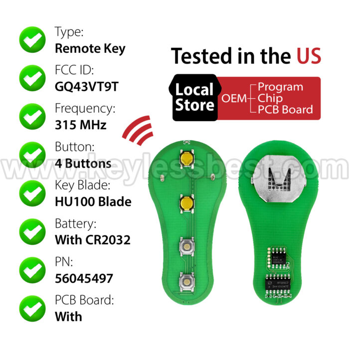 1999-2004 Dodge Jeep Dakota Durango Ram 1500 2500 3500  / 4 Buttons Keyless Entry Remote / GQ43VT9T / PN: 56045497, 04686366, 05014736AA, 4686076, 56008761, 56045497AA, 56045497AB, 56045497AC - Image 4