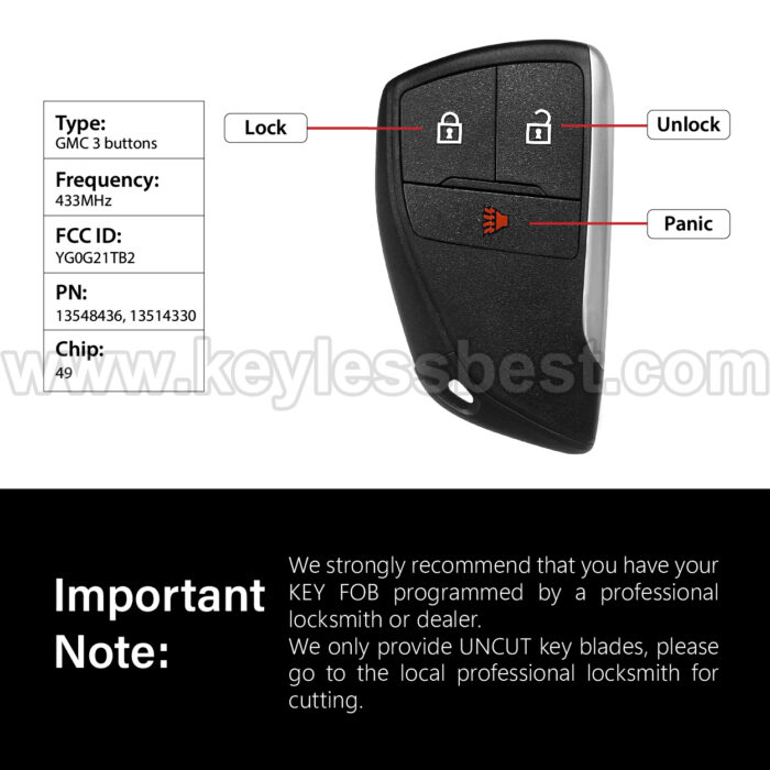 2021-2024 GMC Yukon Sierra / 3 Buttons Keyless Entry Remote / YG0G21TB2 / PN: 13548436, 13514330 / 49 - Image 3