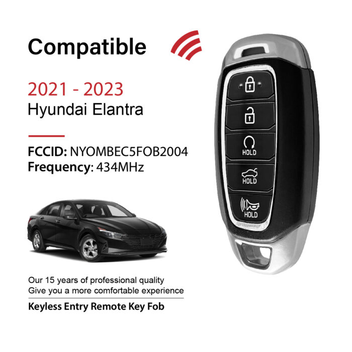 2021-2023 Hyundai Elantra / 5 Buttons Keyless Entry Remote / NYOMBEC5FOB2004 / PN:95440-IB000 / 6A - Image 2