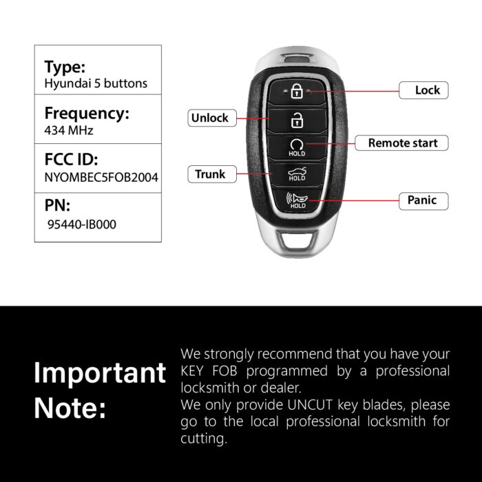 2021-2023 Hyundai Elantra / 5 Buttons Keyless Entry Remote / NYOMBEC5FOB2004 / PN:95440-IB000 / 6A - Image 3