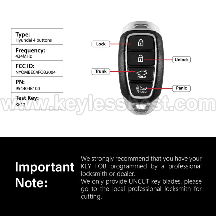 2022-2023 Hyundai Avante Elantra / 4 Buttons Keyless Entry Remote / NYOMBEC4FOB2004 / PN:95440-IB100 / 6A - Image 3