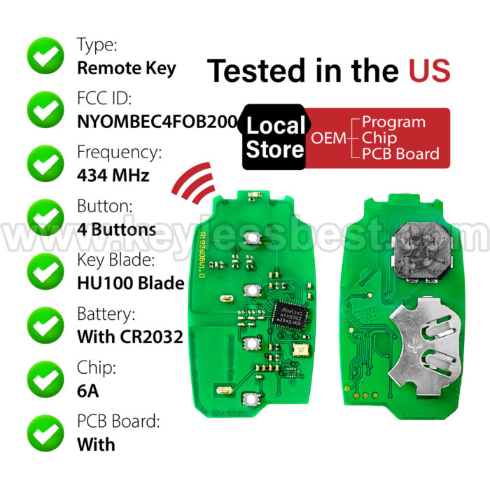 2022-2023 Hyundai Avante Elantra / 4 Buttons Keyless Entry Remote / NYOMBEC4FOB2004 / PN:95440-IB100 / 6A - Image 4