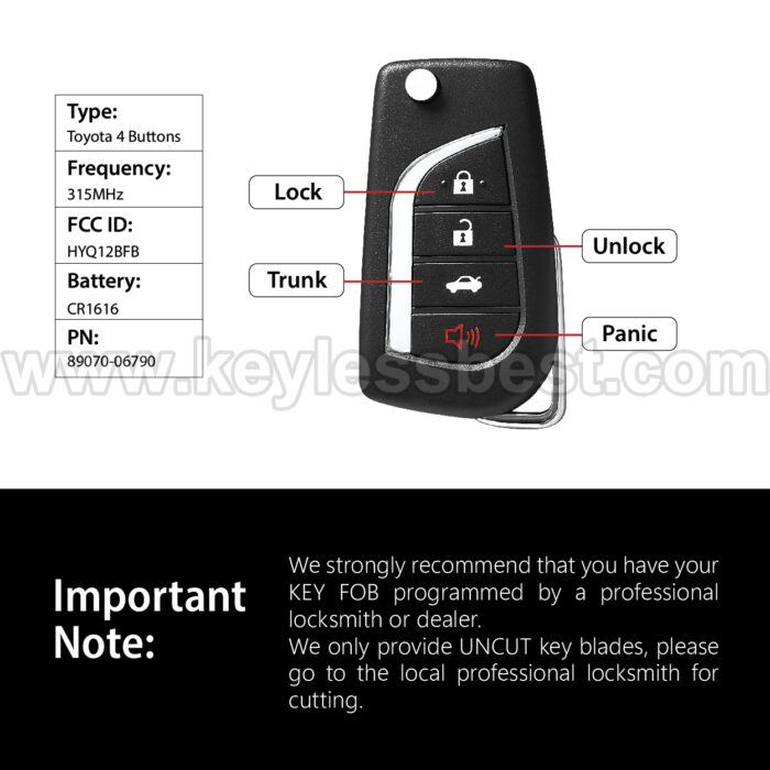 2018-2022 Toyota Camry Hybrid Corolla / 4 Buttons Keyless Entry Remote / HYQ12BFB / PN:89070-06790,89070-06791 / H - Image 3