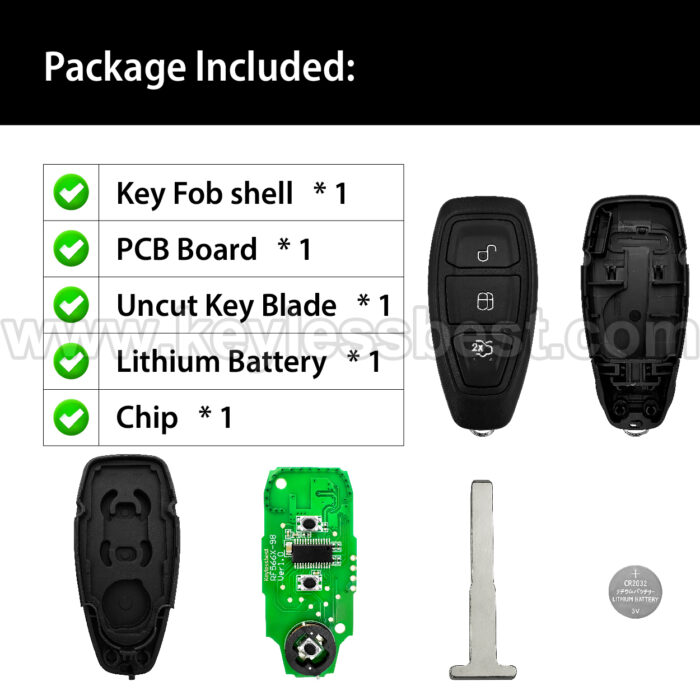 2011 - 2019 Ford Fiesta Focus Titanium C-Max / 3 Buttons Keyless Entry Remote / KR55WK48801 KR5876268 / PN:5919918 164-R8048, 7S7Z-15K601-H, 7S7Z-15K601-L / 4D63 80-BIT - Image 6