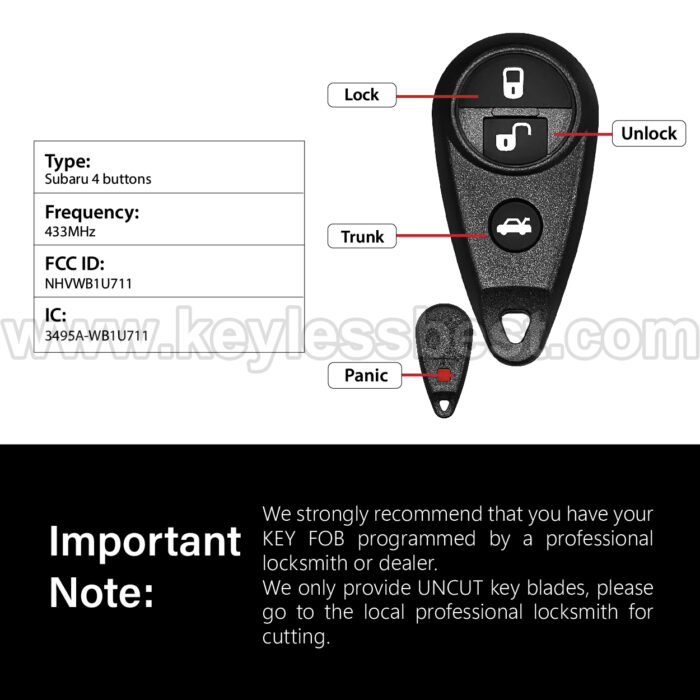 1999-2011 Subaru Impreza Legacy Outback Tribeca WRX Forester / 4 Buttons Keyless Entry Remote / NHVWB1U711 - Image 3