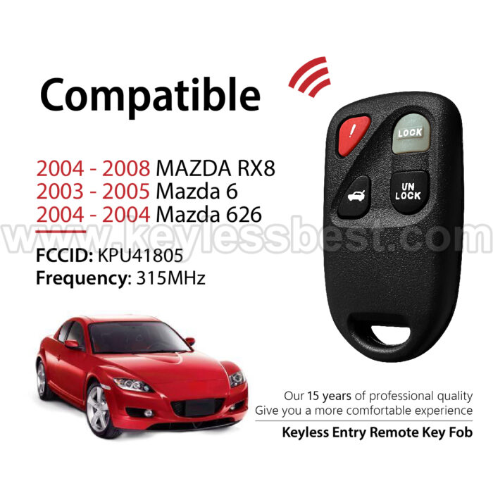 2003-2008 Mazda RX8 6 626 / 4 Buttons Keyless Entry Remote / KPU41805 / PN:41805, 4238A-12076, GK2A-67-5RY - Image 2