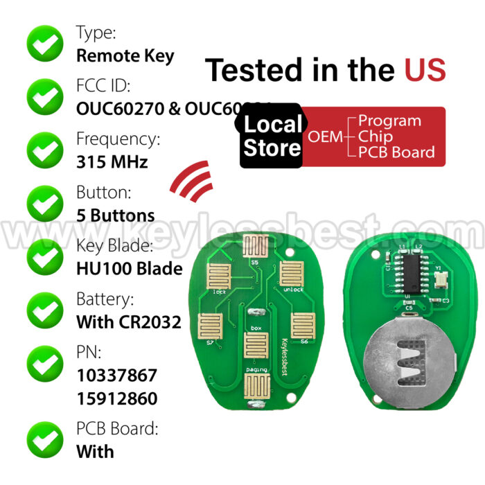 2005-2017 Cadillac GMC Chevrolet Buick Saturn Pontiac Suzuki / 5 Buttons Keyless Entry Remote / OUC60270 & OUC60221 / PN:10337867 1591286 - Image 4