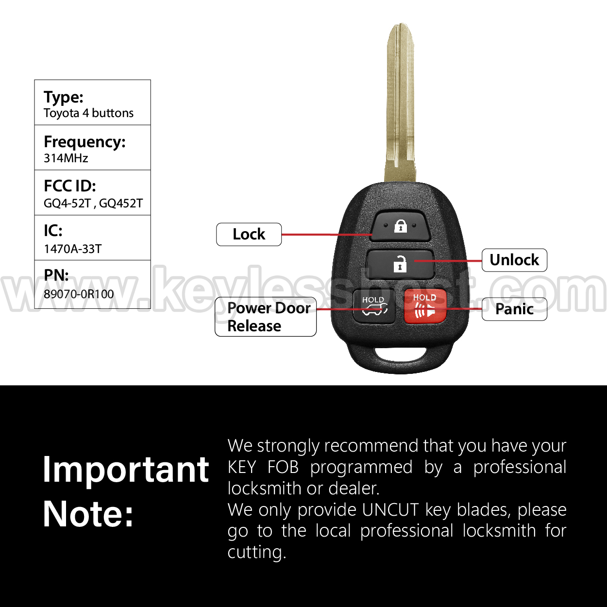 2013-2021 Toyota RAV4 (US built vehicles only) Highlander Tacoma Tundra Sequoia / 4 Buttons Keyless Entry Remote / GQ4-52T , GQ452T / PN: 89070-0R100 / H - Image 3