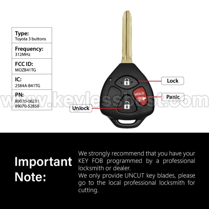 2005 - 2014 Scion Toyota tC iQ xD Yaris / 3 Buttons Keyless Entry Remote / MOZB41TG / PN: 89070-06231 89070-52850 / 4D 67 - Image 6