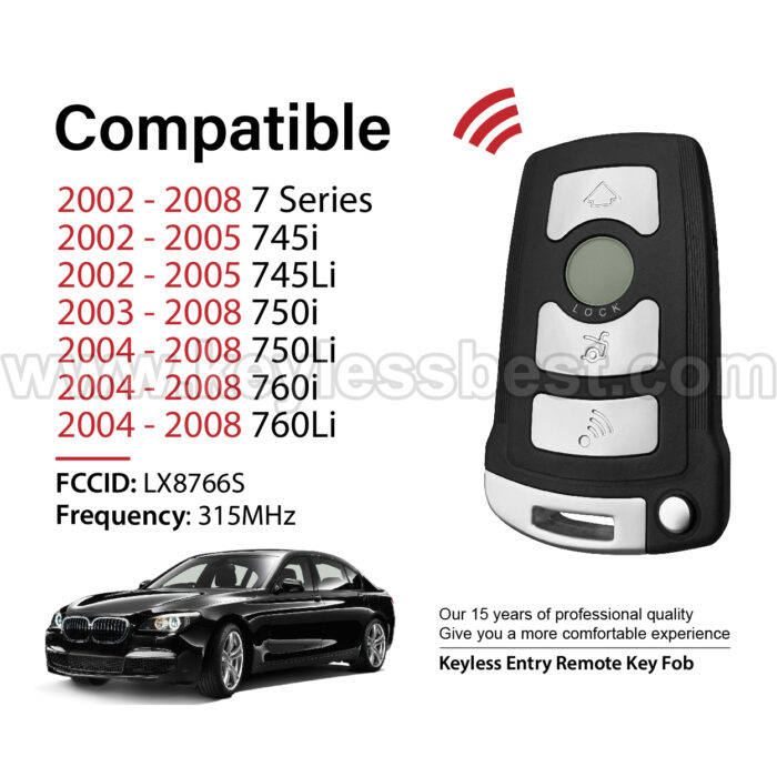 2002-2008 BMW 7 Series 745i 745Li 750i 750Li 760i 760Li / 4 Buttons Keyless Entry Remote / LX8766S / PN: 2911A 12133 - Image 2