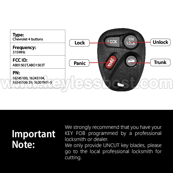 1996-2002 Chevrolet Key Fob AB01502T for Keylessbest - Изображение 3
