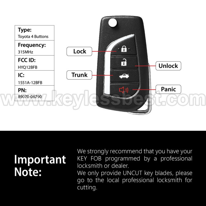 2018-2022 Toyota Camry Camry Hybrid Corolla / 4 Buttons Keyless Entry Remote / HYQ12BFB / PN: 89070-06790 / H - Image 3