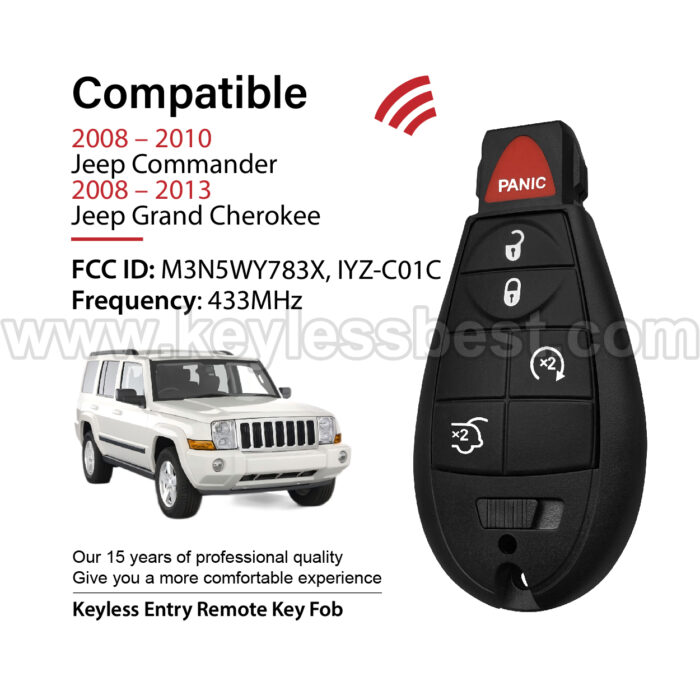 2008-2013 Jeep Commander Grand Cherokee / 5 Buttons Keyless Entry Remote / M3N5WY783X, IYZ-C01C / PN: 05026453AI, 05026453AF, 05026453AG, 05026453AH / ID46 - Image 2