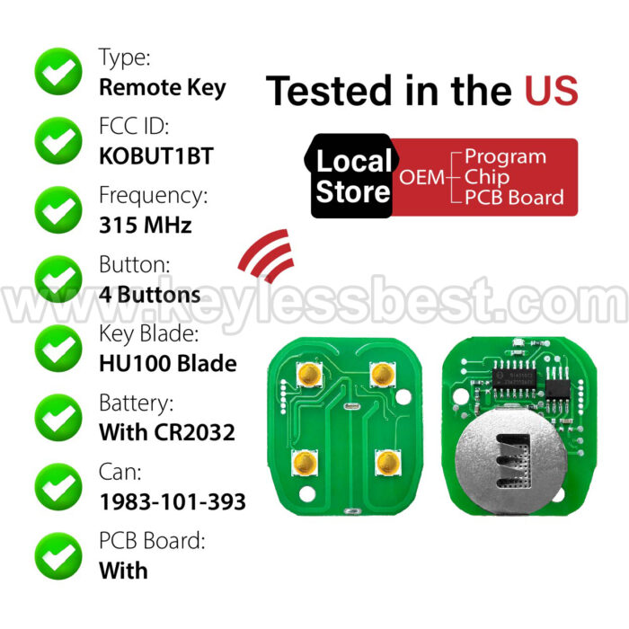 1996 - 2005 Buick Cadillac Chevrolet GMC Oldsmobile Pontiac / 4  Buttons Keyless Entry Remote /  KOBUT1BT / PN: 15732805, 25628814, 25668603, 25678792, 15732805, 25656444, 25656445, 25665574, 25665575 - Image 4
