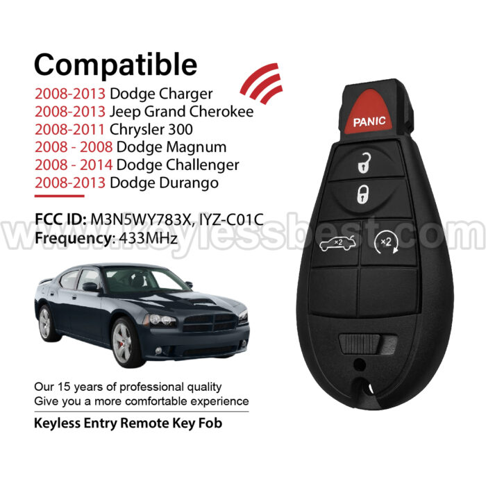 2008-2014 Dodge Jeep Chrysler Charger Grand Cherokee 300 Magnum Challenger Durango / 5 Buttons Keyless Entry Remote / M3N5WY783X, IYZ-C01C / ID46 - Image 2