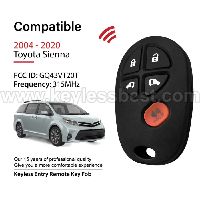 2004 - 2020 Toyota Sienna / 5 Buttons Keyless Entry Remote / GQ43VT20T / PN: 89742-AE031 89742-AE030 - Image 2