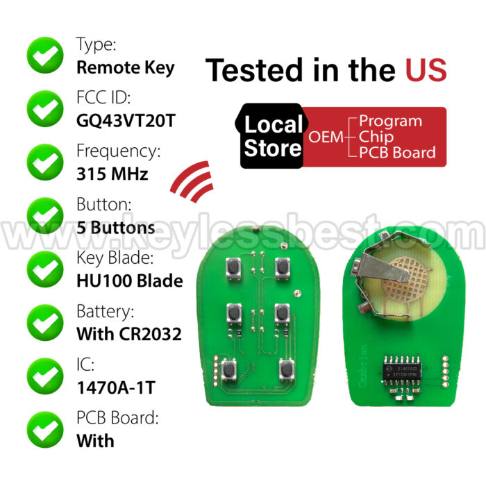 2004 - 2020 Toyota Sienna / 5 Buttons Keyless Entry Remote / GQ43VT20T / PN: 89742-AE031 89742-AE030 - Image 4