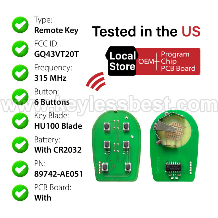 2004 - 2020 Toyota Sienna / 6 Buttons Keyless Entry Remote / GQ43VT20T / PN: 89742-AE051 - Image 4
