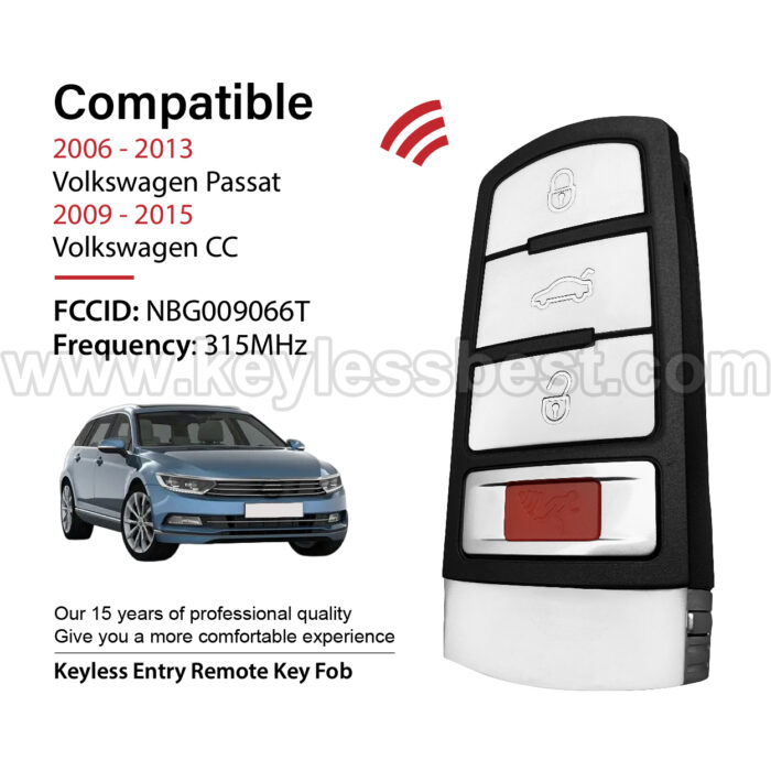 2006 - 2015 Volkswagen Passat CC / 4 Buttons Keyless Entry Remote /  NBG009066T / PN: HLO 3C0 959 752 N, HLO 3C0 959 752 BB, HLO 3C0 959 752 AE, HLO 3C0 959 752 AM,3C0 959 752N, 3C0 959 752BB, 3C0 959 752AE, 3C0 959 752AM / ID 48 - Image 2