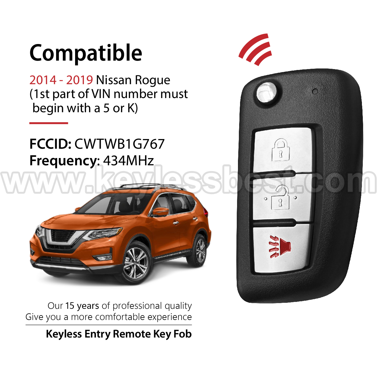 2 Pack KR5S180144106 Keyless Smart Remote Car Key Fob For Nissan Rogue – 4 Button
