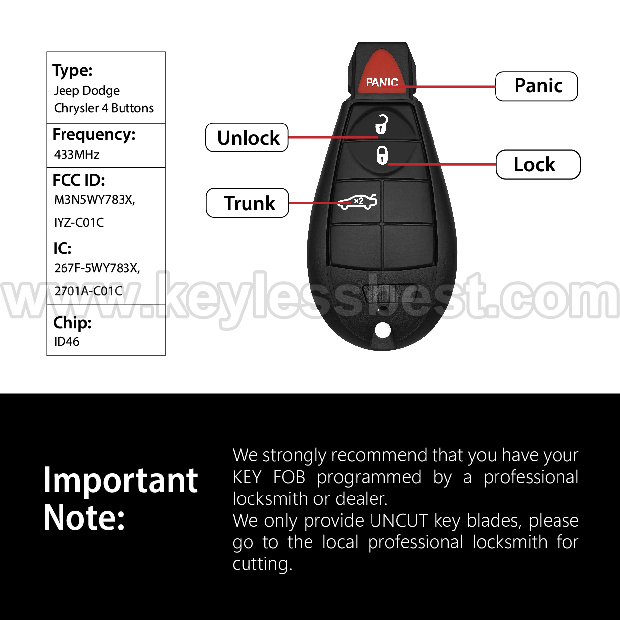 2008-2014 Dodge Charge Key Fob M3N5WY783X, IYZ-C01C for Keylessbest - Изображение 3