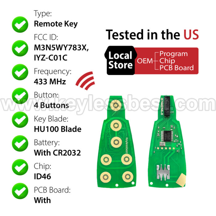 2008-2019 Dodge Chrysler Volkswagen Jeep Charger Caravan Challenger Durango Grand Caravan Journey Ram 1500 2500 Magnum Town Country 300 Routan Commander Grand Cherokee / 4 Buttons Keyless Entry Remote / M3N5WY783X, IYZ-C01C / ID46 - Image 4