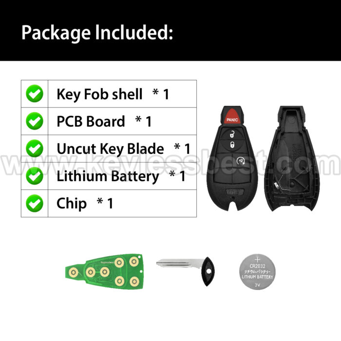 2008-2019 Dodge Chrysler Volkswagen Jeep Charger Caravan Challenger Durango Grand Caravan Journey Ram 1500 2500 Magnum Town Country 300 Routan Commander Grand Cherokee / 4 Buttons Keyless Entry Remote / M3N5WY783X, IYZ-C01C / ID46 - Image 6