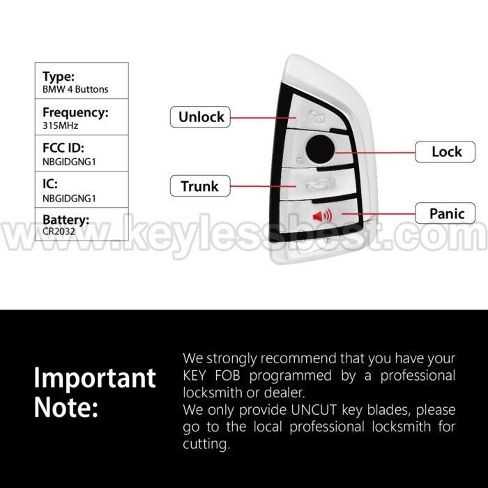 2014 - 2019 BMW Series 3 Series 5 X5 X6 / 4 Buttons Keyless Entry Remote / NBGIDGNG1 / 49 HITAG PRO - Image 3