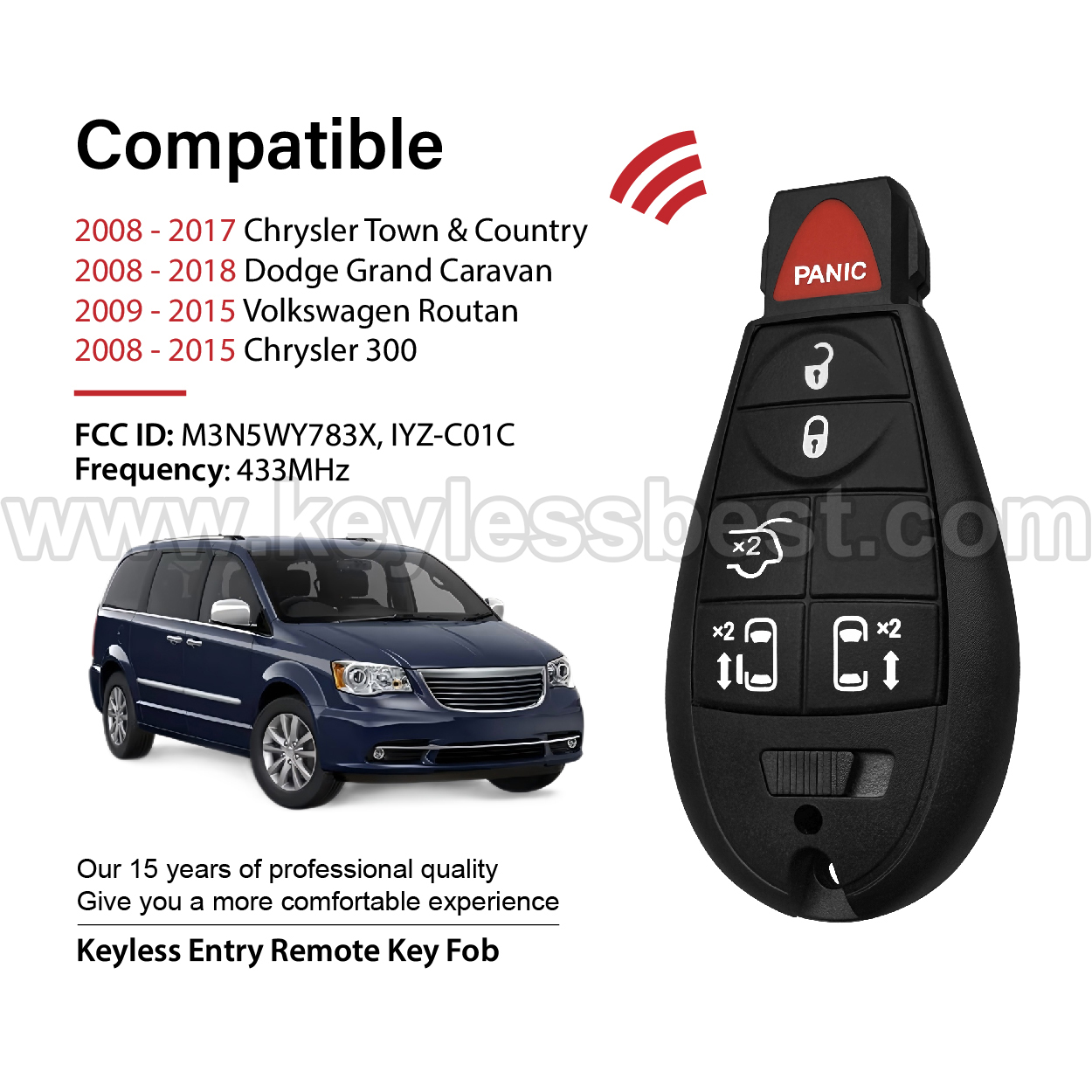 2007-2018 Dodge Chrysler Key Fob M3N5WY783X, IYZ-C01C for Keylessbest - Bild 2