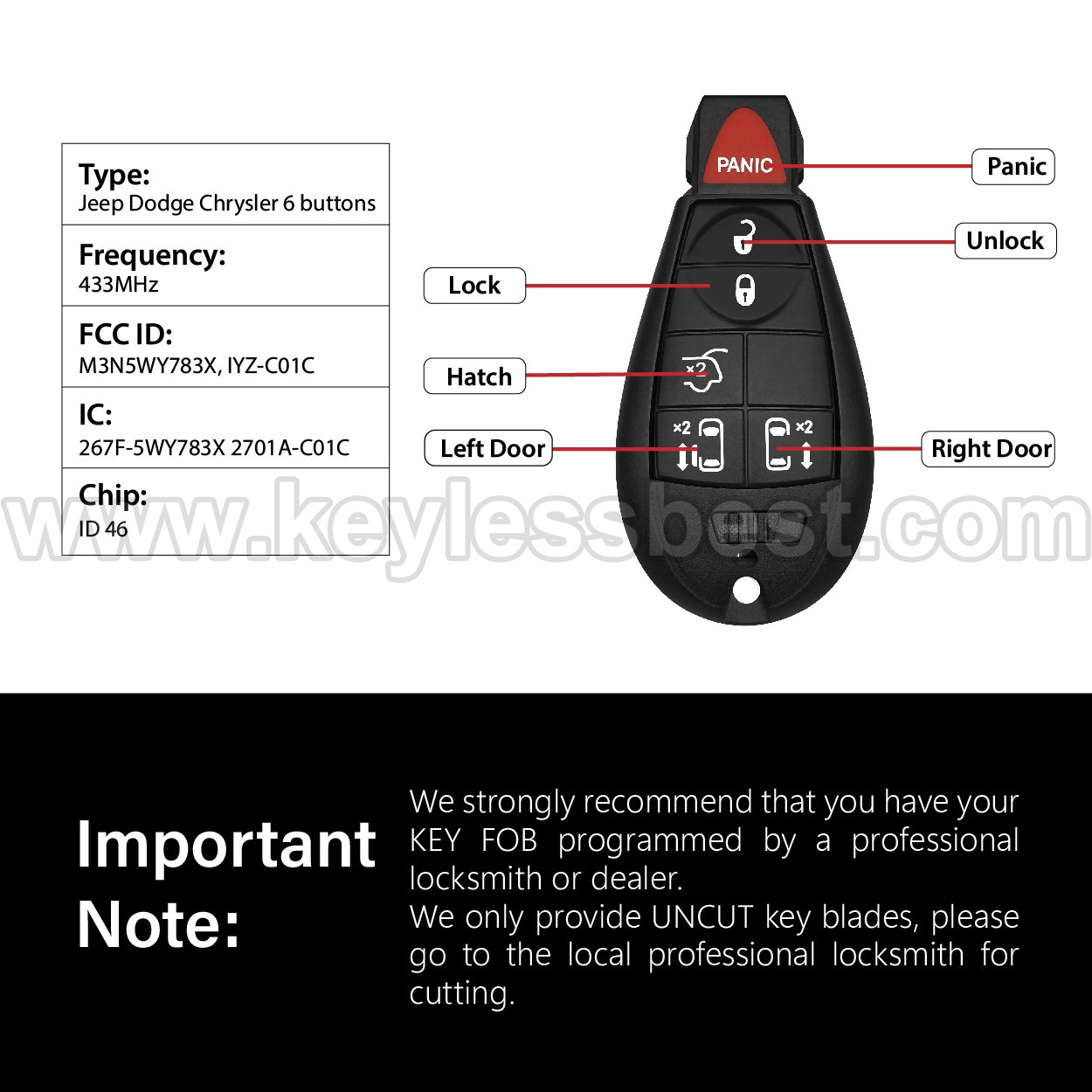 2007-2018 Dodge Chrysler Key Fob M3N5WY783X, IYZ-C01C for Keylessbest - Bild 3