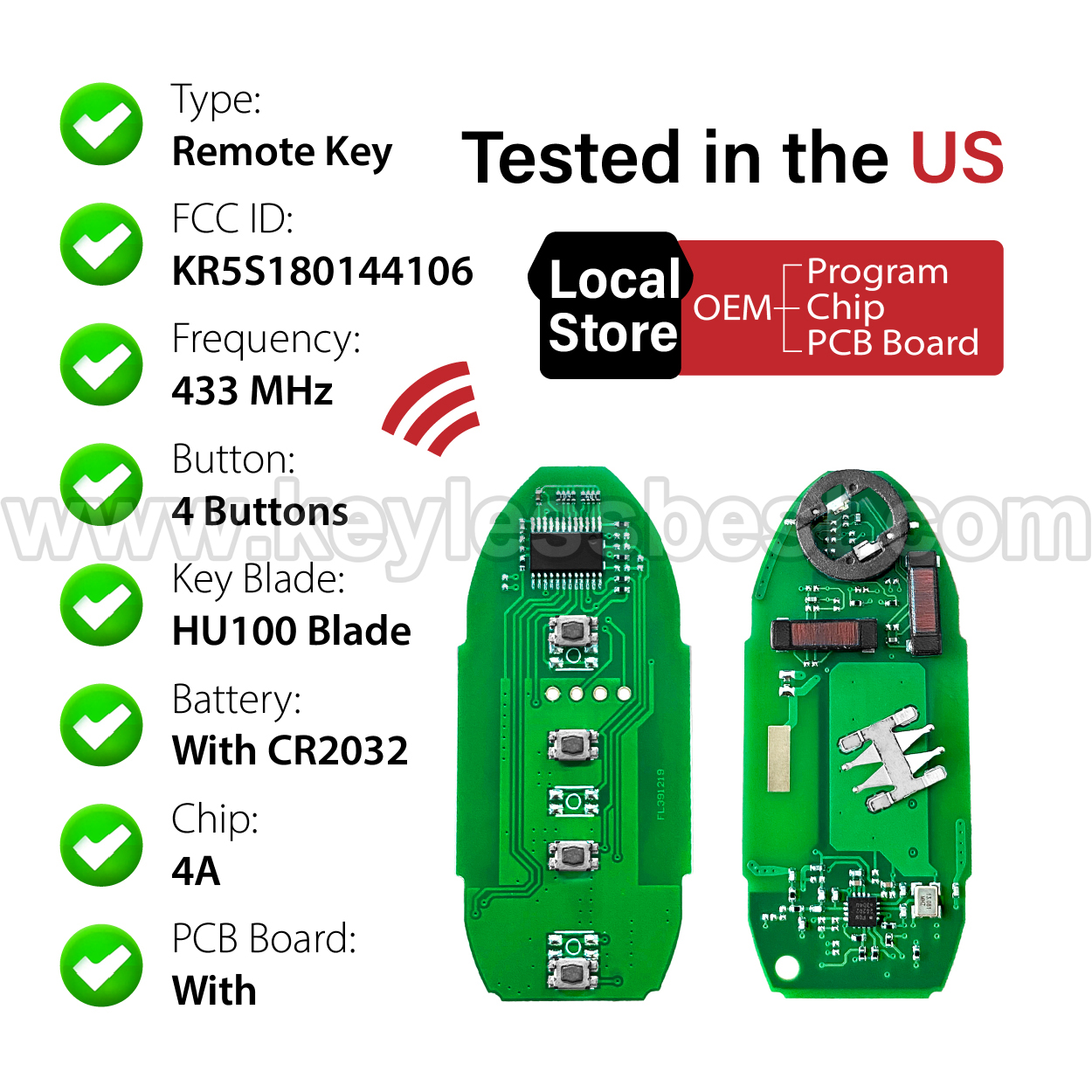 2017 - 2018 Nissan Rogue / 4 Buttons Keyless Entry Remote / KR5S180144106 / PN:285E3-6FL2B / 4A - Image 4
