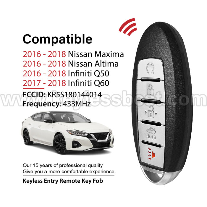 2016-2018 Nissan Infiniti QX60 Q50 Q60 Maxima Altima / 5 Buttons Keyless Entry Remote / KR5S180144014 / PN:285E3-4RA0B,285E3-9NF5A / 4A - Image 2