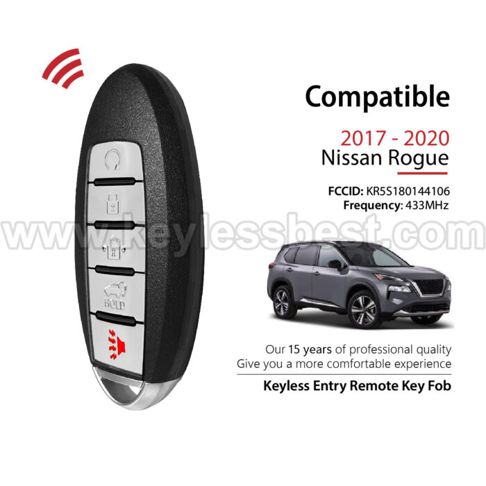 2017-2020 Nissan Rogue / 5 Buttons Keyless Entry Remote / KR5S180144106 / PN:285E3-6FL7B, 285E36FL7B,285E3-6FL7A, 285E36FL7A / 4A - Image 2