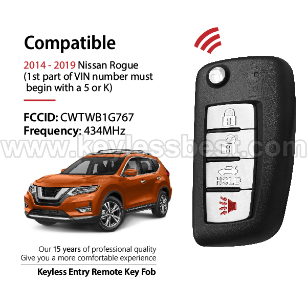 2014-2019 Nissan Rogue / 4 Buttons Keyless Entry Remote / CWTWB1G767 / PN: 28268-4BA1A, H0561-4BA1A / 4A - Image 2