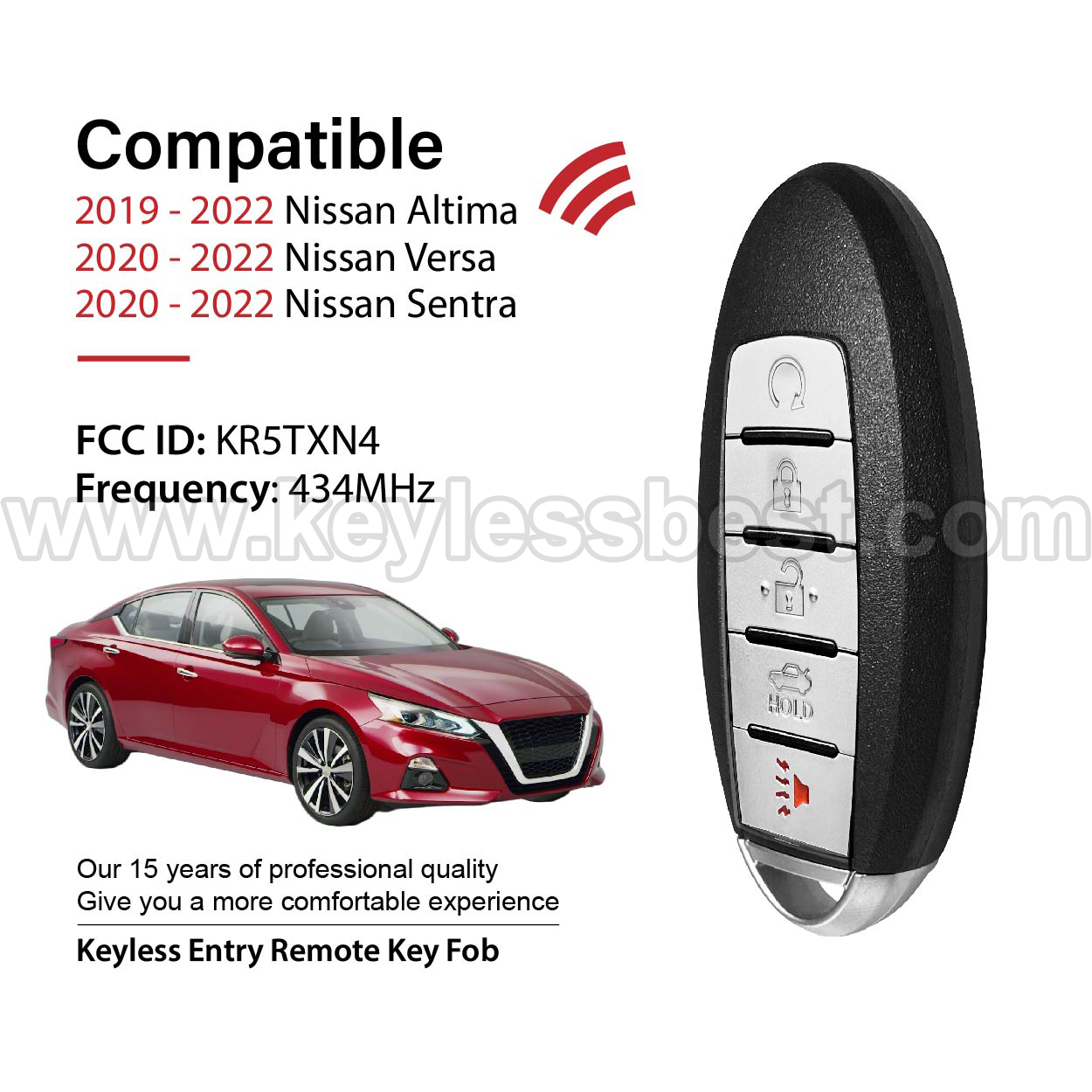 2019-2022 Nissan Altima Versa Sentra / 5 Buttons Keyless Entry Remote / KR5TXN4 / PN:285E3-6RR7A - Image 2