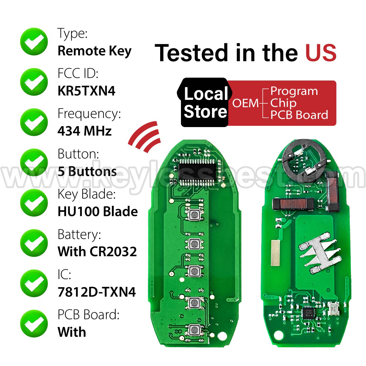 2019-2022 Nissan Altima Versa Sentra / 5 Buttons Keyless Entry Remote / KR5TXN4 / PN:285E3-6RR7A - Image 4