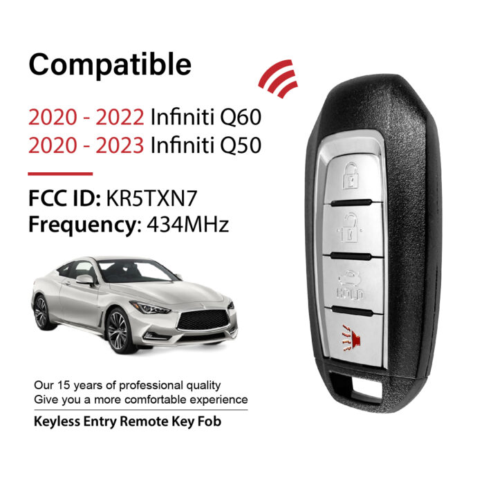 2020-2023 Infiniti Q60 Q50 / 4 Buttons Keyless Entry Remote / KR5TXN7 / PN:285E3-9NR4A / 4A - Image 2