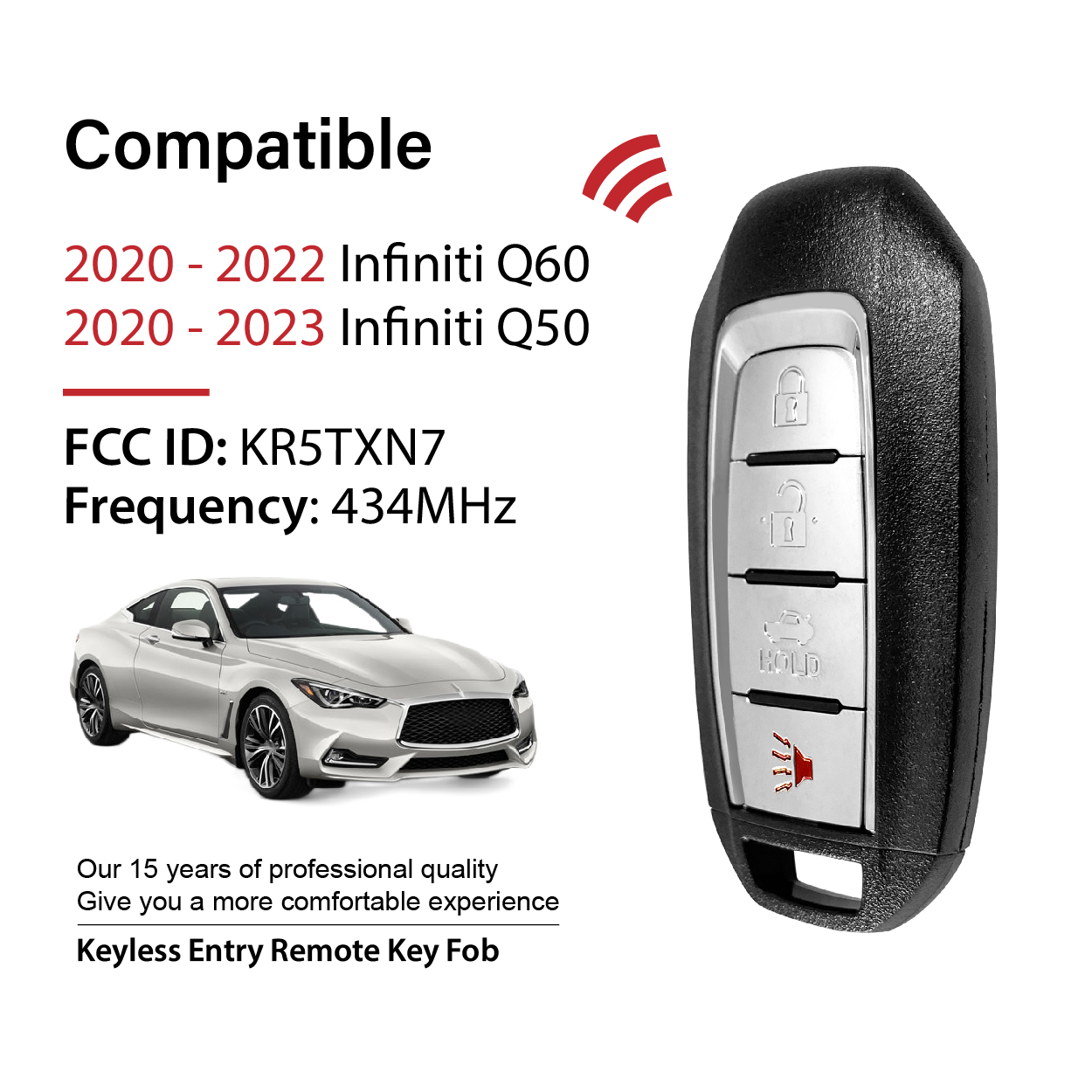 2020-2023 Infiniti Q60 Q50 / 4 Buttons Keyless Entry Remote / KR5TXN7 / PN:285E3-9NR4A / 4A - Image 2