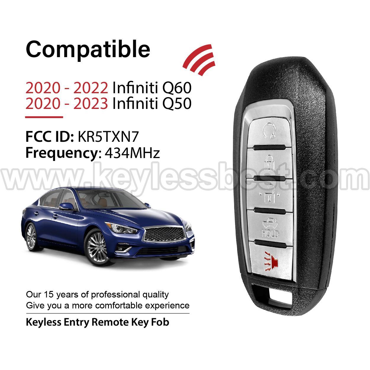 2020-2023 Infiniti Q60 Q50 / 5 Buttons Keyless Entry Remote / KR5TXN7 / PN:285E3-6HE6A / 4A - Image 2