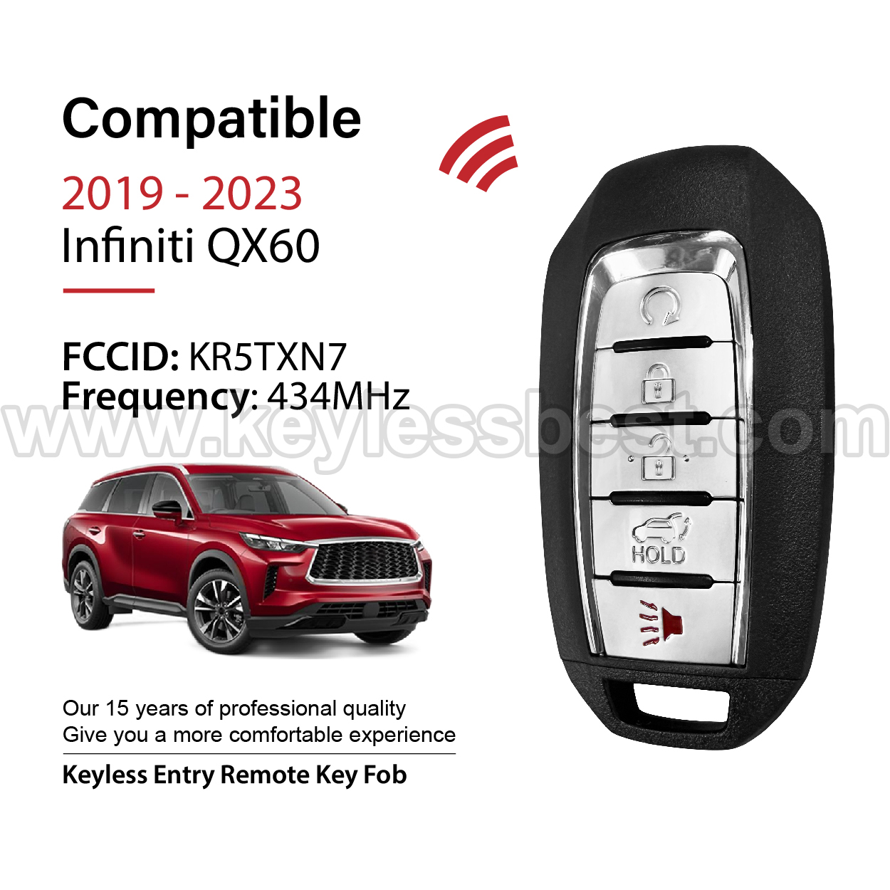 2019-2023 Infiniti QX60 / 5 Buttons Keyless Entry Remote / KR5TXN7 / PN:285E3-9NR5B, 285E3-9NR5A / 4A - Image 2