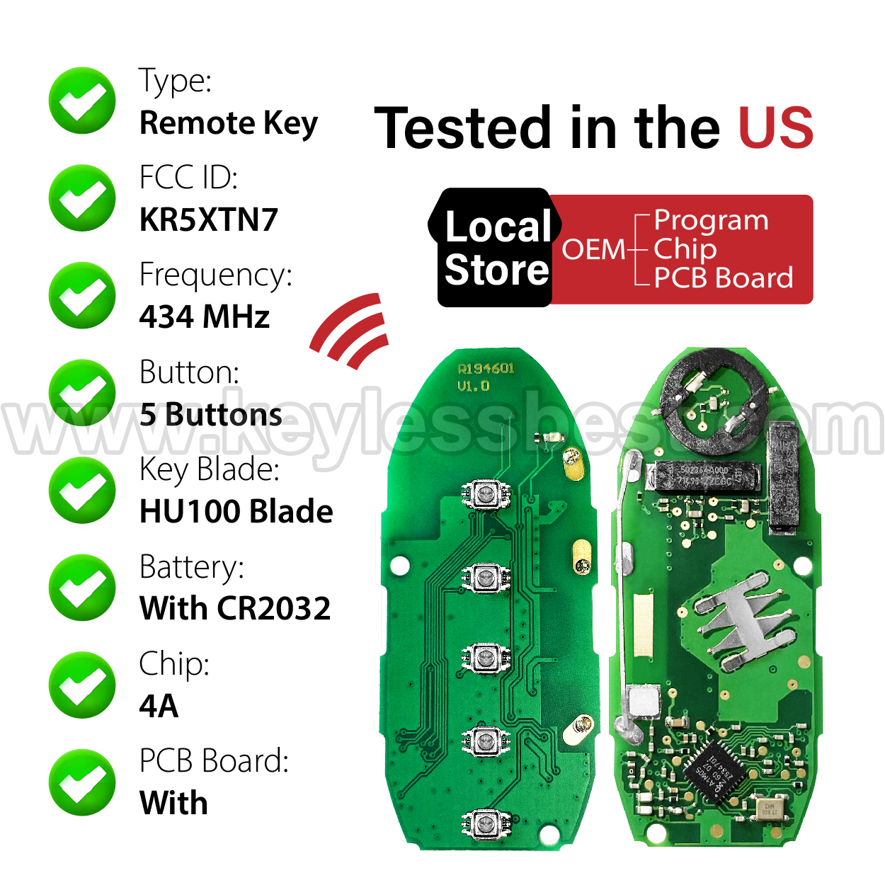 2019-2023 Infiniti QX60 / 5 Buttons Keyless Entry Remote / KR5TXN7 / PN:285E3-9NR5B, 285E3-9NR5A / 4A - Image 4
