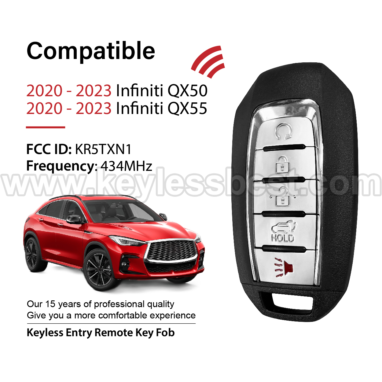 2020-2023 Infiniti QX50 QX55 / 5 Buttons Keyless Entry Remote / KR5TXN1 / PN:S180144707 / 4A - Image 2